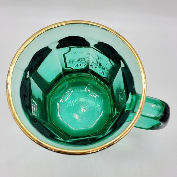 Vtg Culver Boston City Skyline Green Gold Glass Mug with "BOSTON" Made in USA - Picture 5 of 9